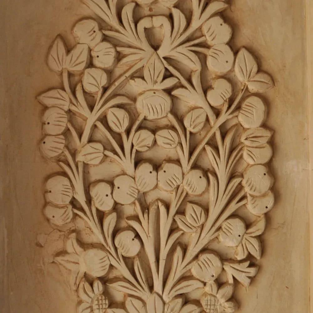 Hand-Carved Floral Relief